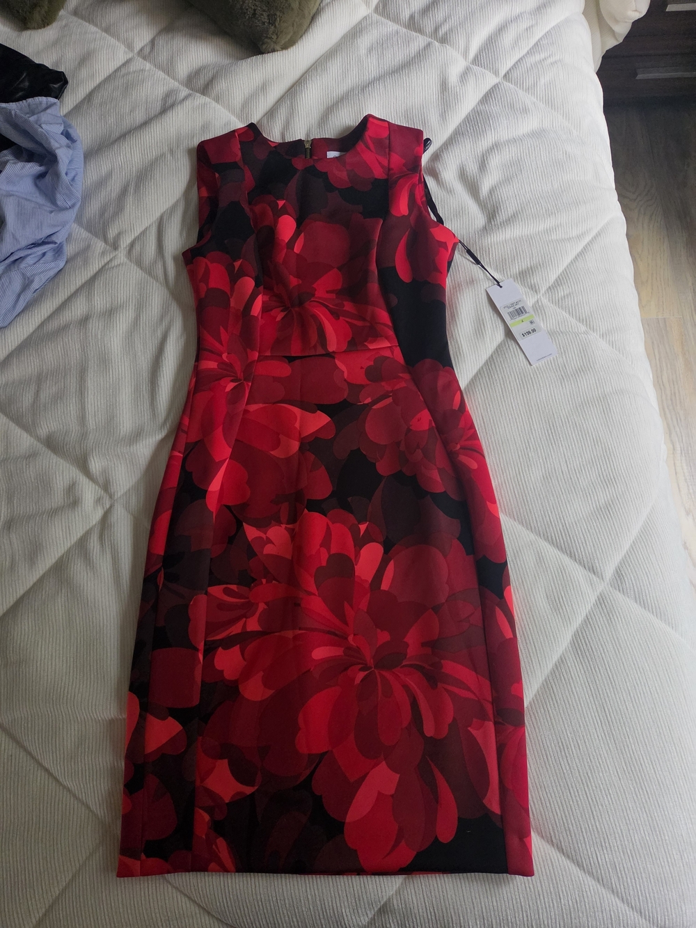 Sleeveless Red Floral Sheath Dress